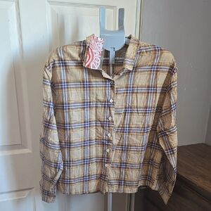 Romwe Windowpane Plaid Button-Up Shirt Cabincore Fall Neutral Classic